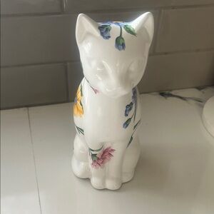 Tiffany & Co. White Ceramic Cat with Floral Accents